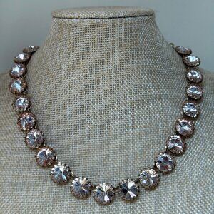 J Crew Brulee Peach/Pink Necklace Aurora Borealis Rhinestones Gold Tone Sparkly